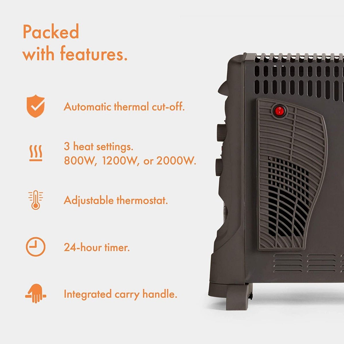 Vonhaus 220 Volt Convector Heater with timer - Black 220v 240 Volts 2500293 - 220 - Electronics
