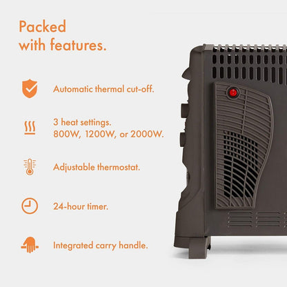 Vonhaus 220 Volt Convector Heater with timer - Black 220v 240 Volts 2500293 - 220 - Electronics