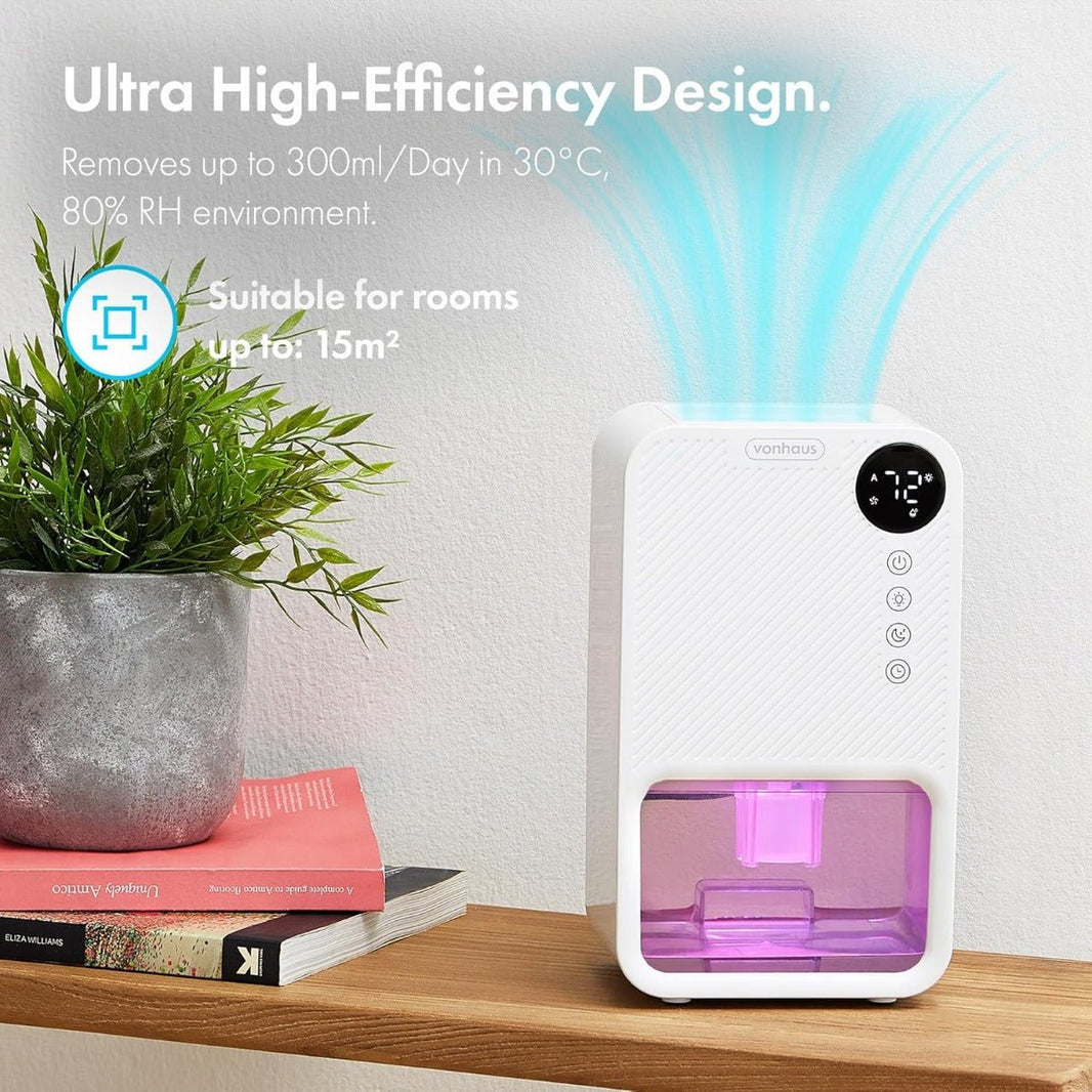 VonHaus 220 volt Dehumidifier 1100ml small portable with LED Display, 24 Hour Timer, Night Mode - 220 - Electronics