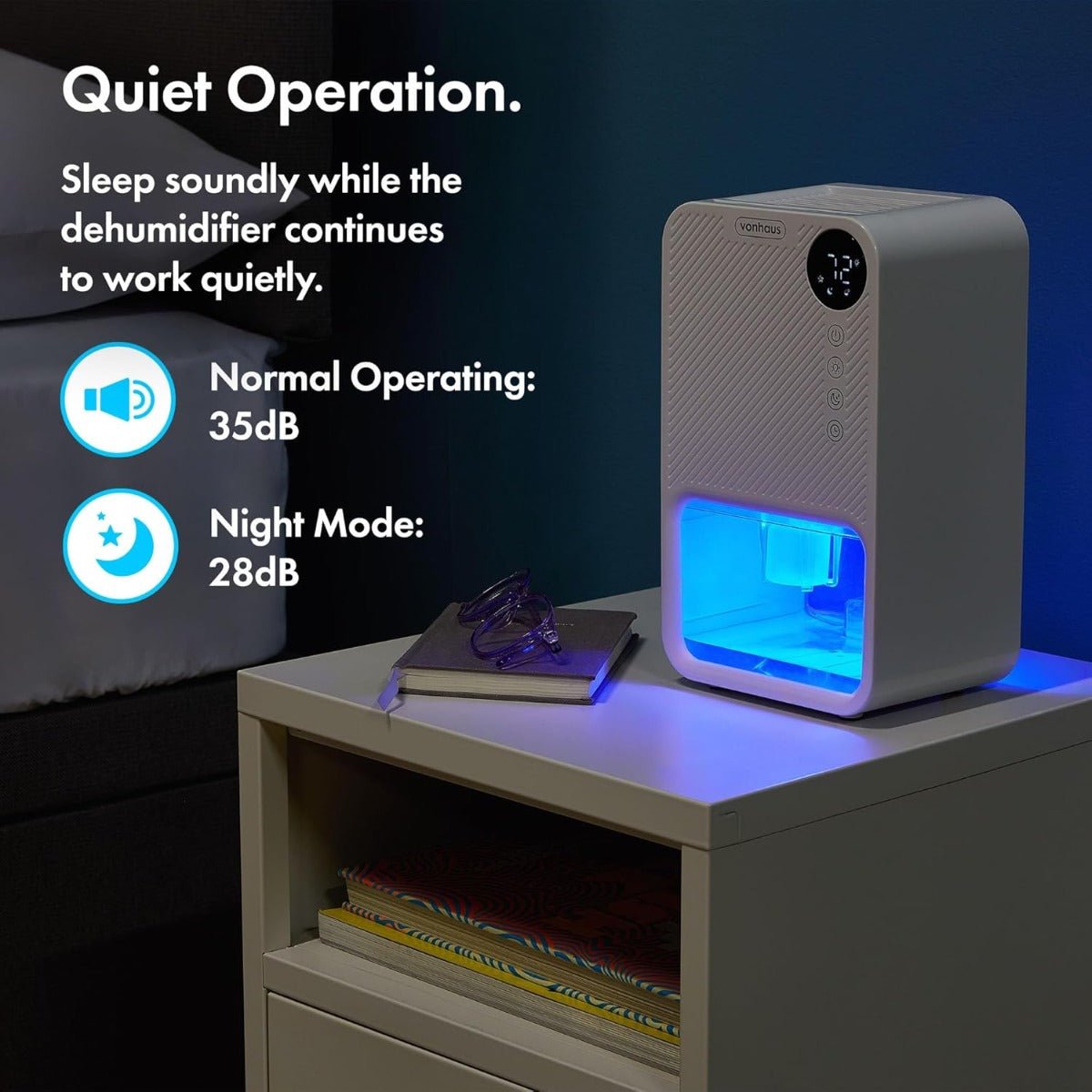 VonHaus 220 volt Dehumidifier 1100ml small portable with LED Display, 24 Hour Timer, Night Mode - 220 - Electronics
