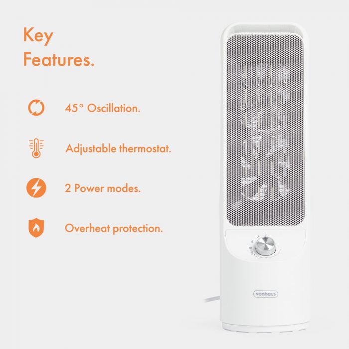 Vonhaus 220 Volt Oscillating Ceramic Fan Heater with Timer Remote Control 220v 240 volts 2500451 - 220 - Electronics