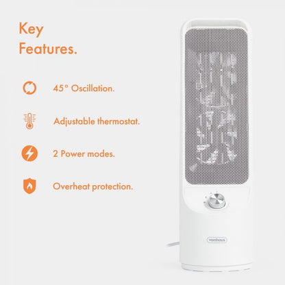 Vonhaus 220 Volt Oscillating Ceramic Fan Heater with Timer Remote Control 220v 240 volts 2500451 - 220 - Electronics