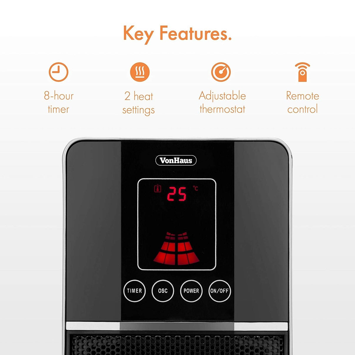 Vonhaus 220 Volt Oscillating Tower Fan Heater Timer Remote 220v 240 volts 220v 14041 - 220 - Electronics
