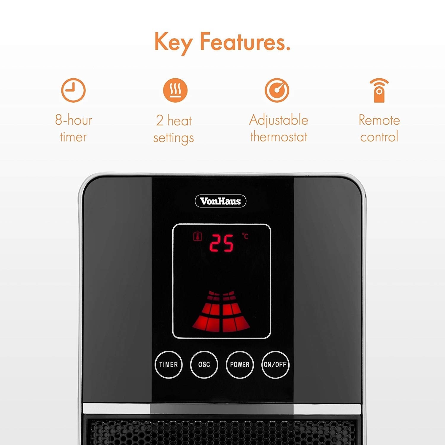 Vonhaus 220 Volt Oscillating Tower Fan Heater Timer Remote 220v 240 volts 220v 14041 - 220 - Electronics