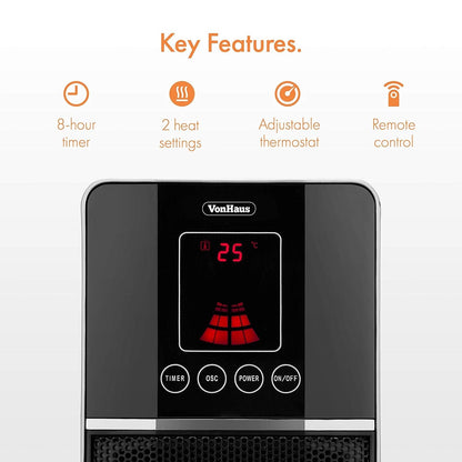 Vonhaus 220 Volt Oscillating Tower Fan Heater Timer Remote 220v 240 volts 220v 14041 - 220 - Electronics
