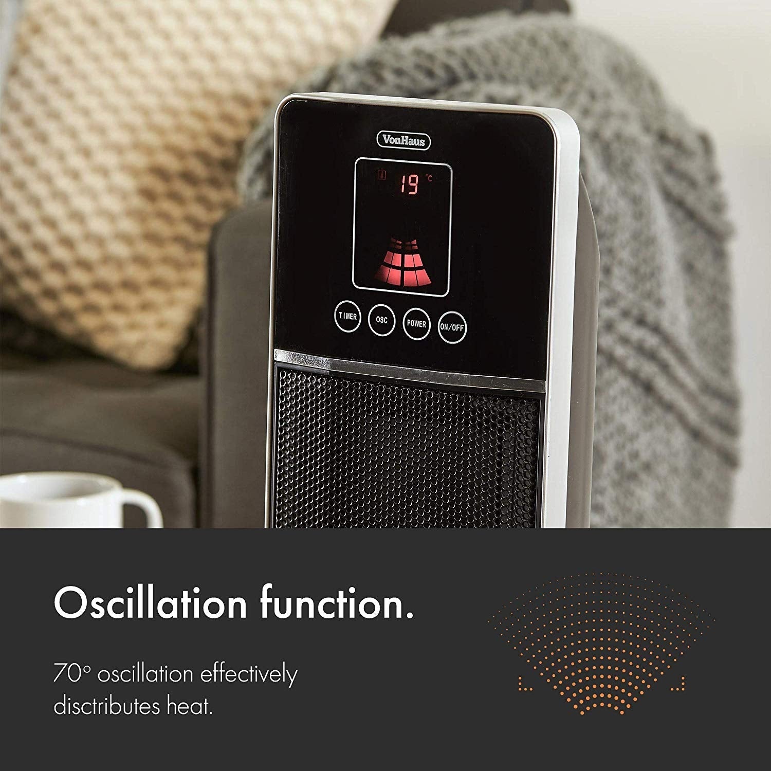 Vonhaus 220 Volt Oscillating Tower Fan Heater Timer Remote 220v 240 volts 220v 14041 - 220 - Electronics