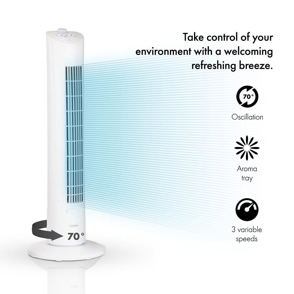 VonHaus 220 volt tower fan 31" White Tower Fan with Aroma Tray 2500014 220v 240 volts 50 hz - 220 - Electronics