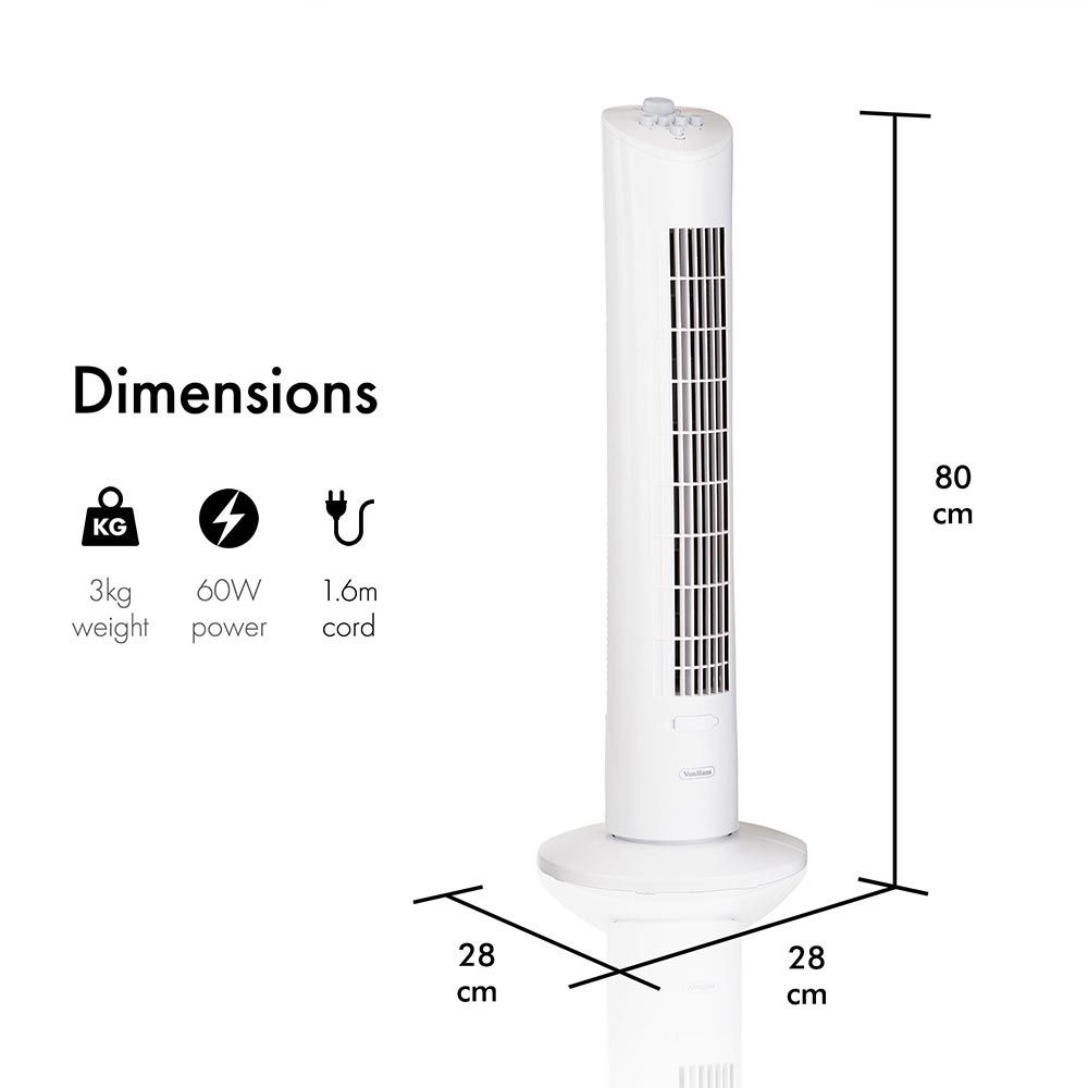 VonHaus 220 volt tower fan 31" White Tower Fan with Aroma Tray 2500014 220v 240 volts 50 hz - 220 - Electronics