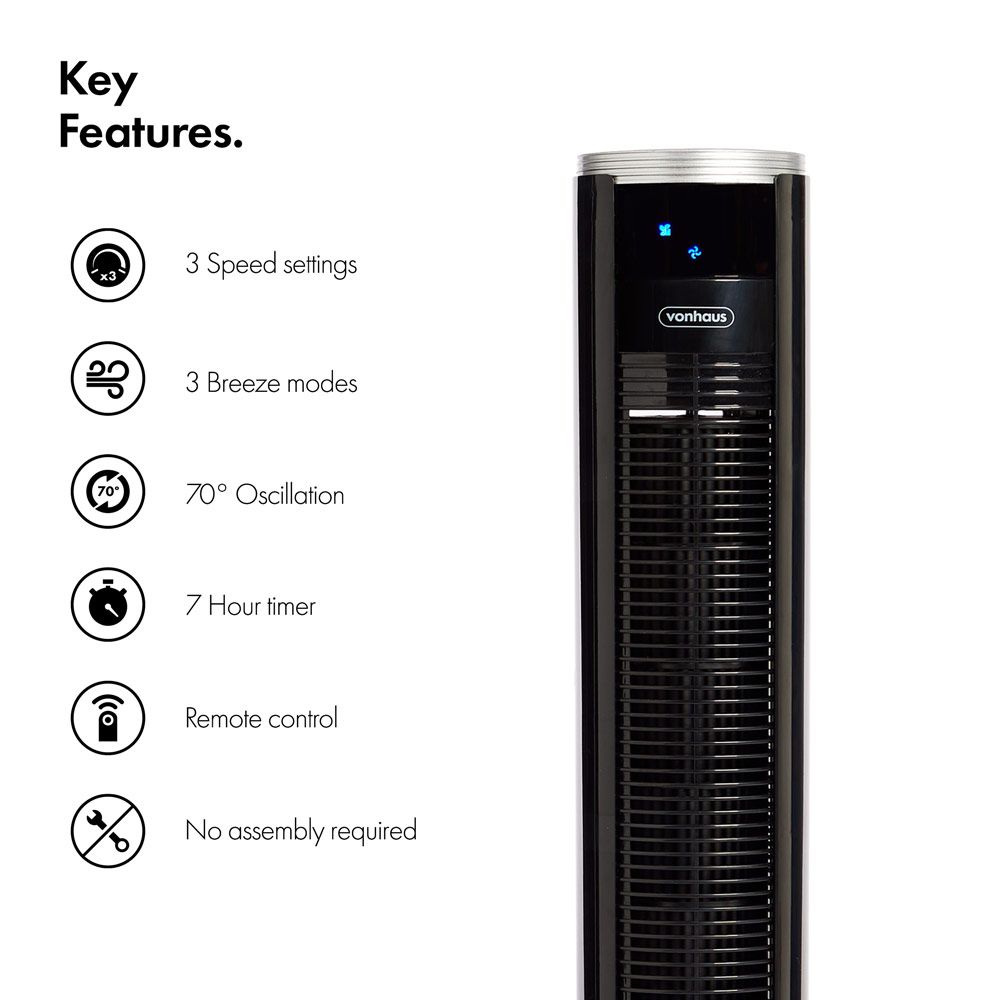 VonHaus 220 volt tower fan 35" Black Tower Fan 2500491 220v 240 volts 50 hz - 220 - Electronics