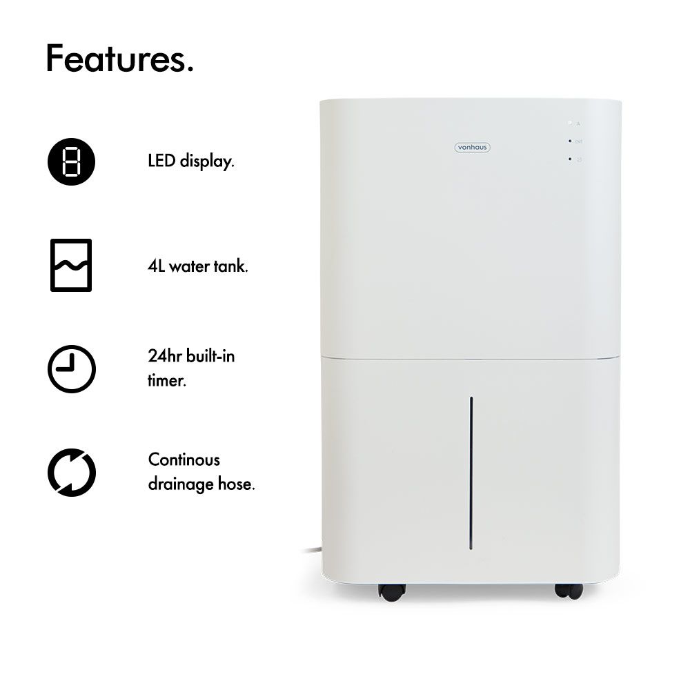 VonHaus 220 volts 20 Liter Dehumidifier 2500447 Dehumidifier Large with Air Filter - 220 - Electronics