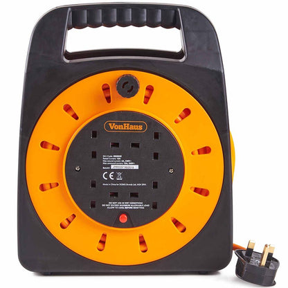 Vonhaus 220 volts extension cord reel cable 220v 240 volts euro with 4 outlets with overheat protection thermal cut off - 220 - Electronics
