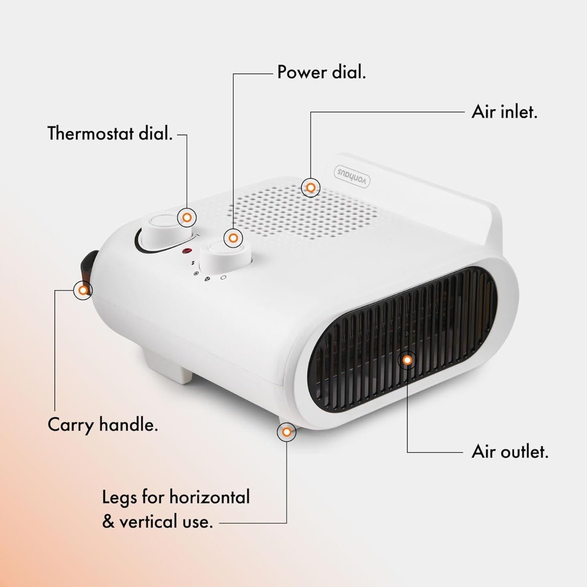 Vonhaus fan heater 220 volts portable heater 220v 240 volts 1000 to 2000 watts overheat 2500915 - 220 - Electronics