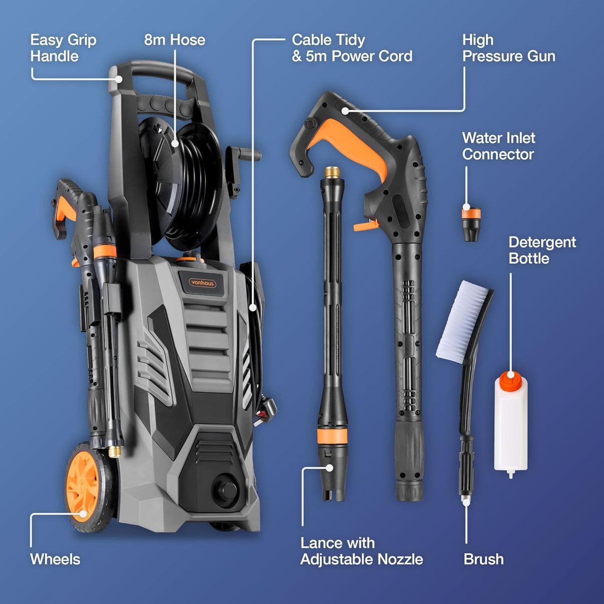 Vonhaus heavy duty 220 volt pressure washer 220v power washer 165 bar 2200 watts 3519013 - 220v volt electronics