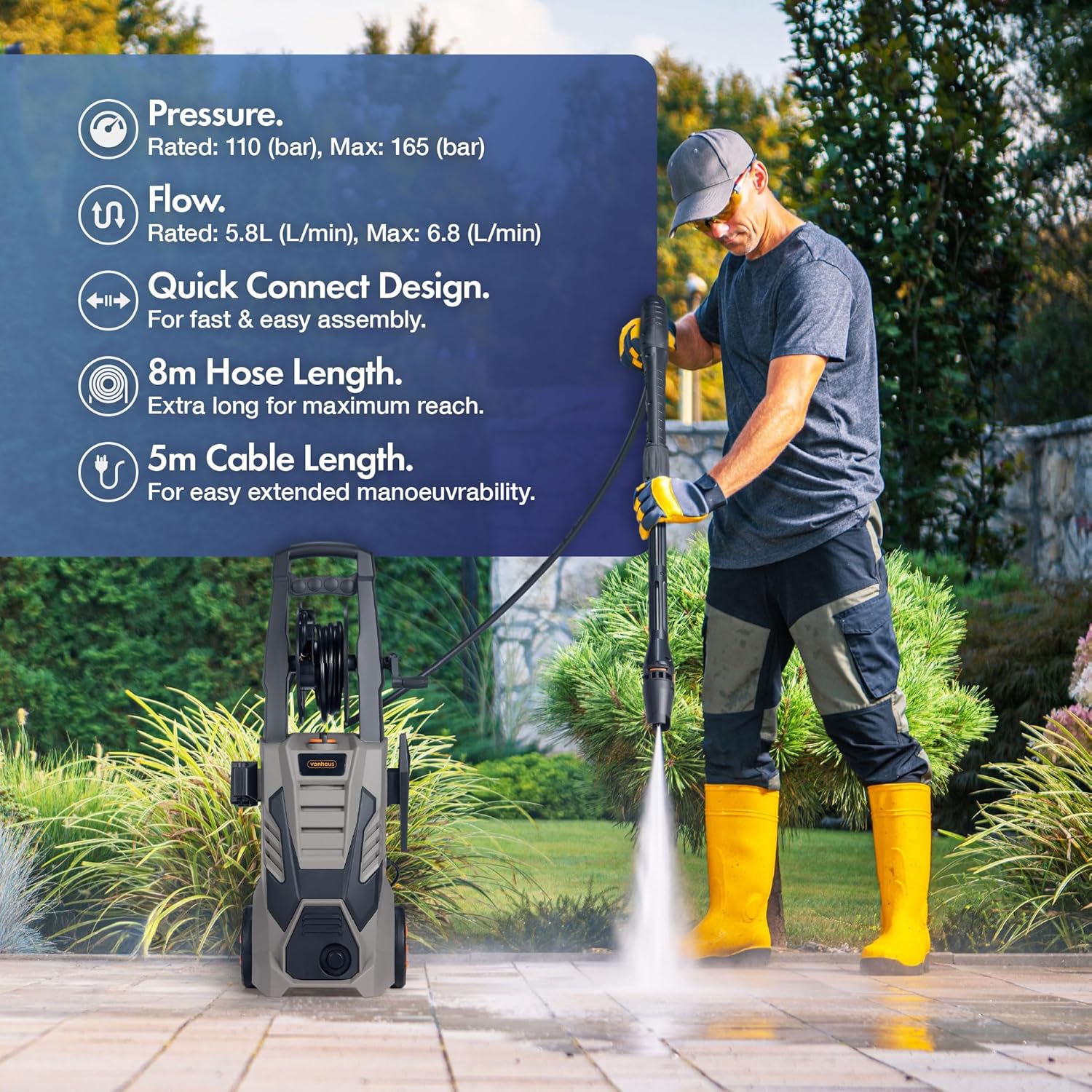 Vonhaus heavy duty 220 volt pressure washer 220v power washer 165 bar 2200 watts 3519013 - 220v volt electronics