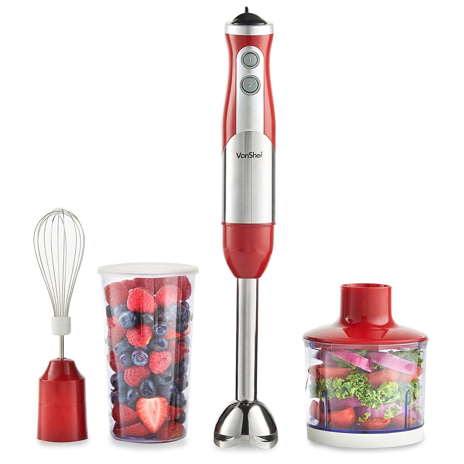 Vonshef 13141 3 - in - 1 Hand Blender for 220 Volts - Red - 220 - Electronics