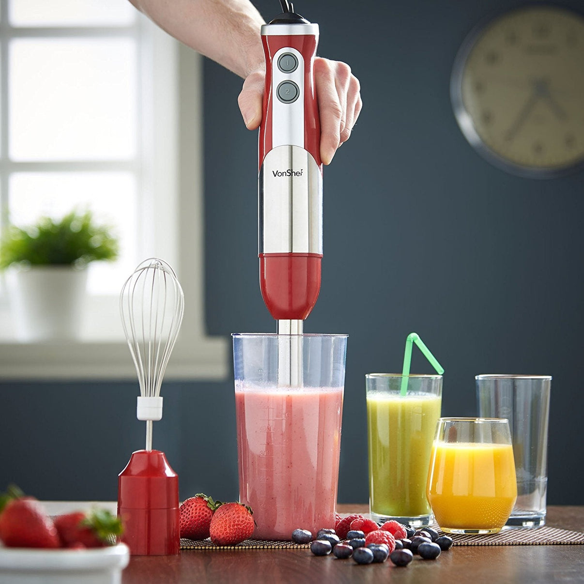 Vonshef 13141 3 - in - 1 Hand Blender for 220 Volts - Red - 220 - Electronics