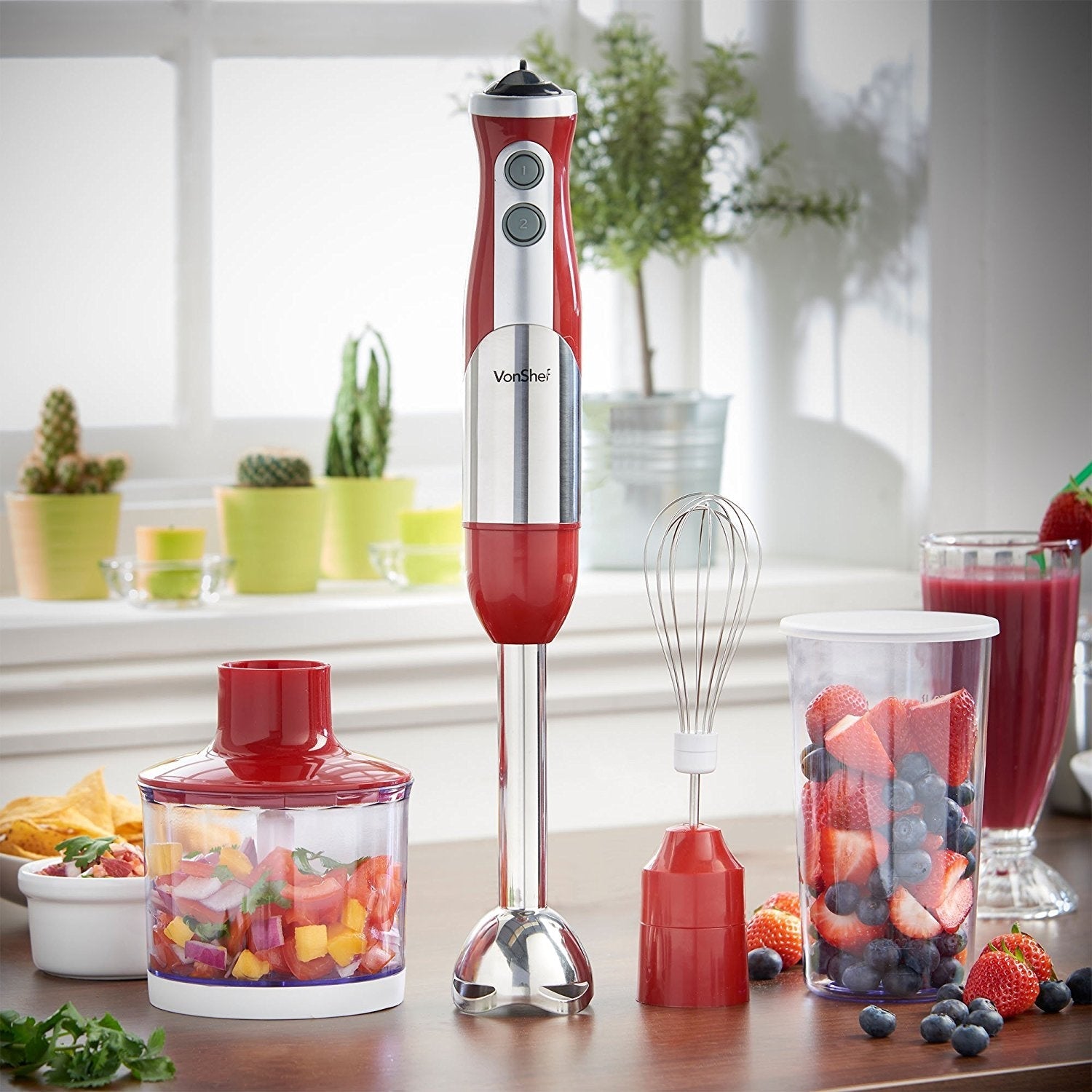 Vonshef 13141 3 - in - 1 Hand Blender for 220 Volts - Red - 220 - Electronics