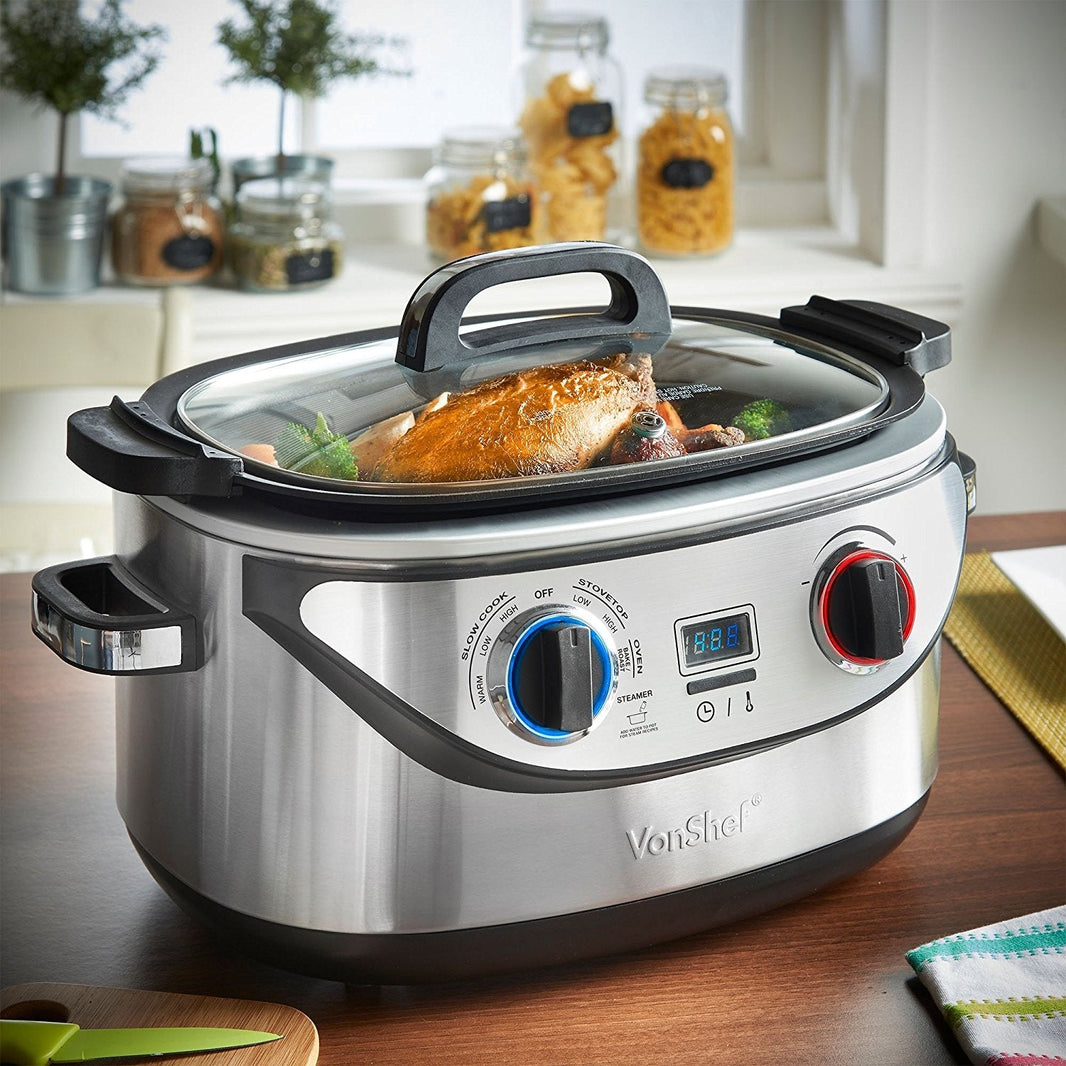 Vonshef 13248 Stainless Steel 8 - in - 1 Slow Cooker for 220 Volts - 220 - Electronics