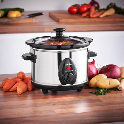 VonShef 1.5 Liter 220 volts Crockpot Stainless Steel Crockpot Slow Cooker | 220 240 volt crock pot round 13031 - 220 - Electronics