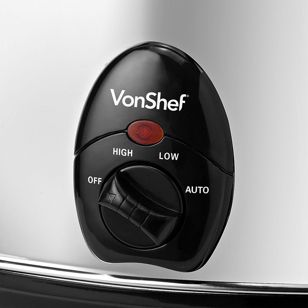 VonShef 1.5 Liter 220 volts Crockpot Stainless Steel Crockpot Slow Cooker | 220 240 volt crock pot round 13031 - 220 - Electronics
