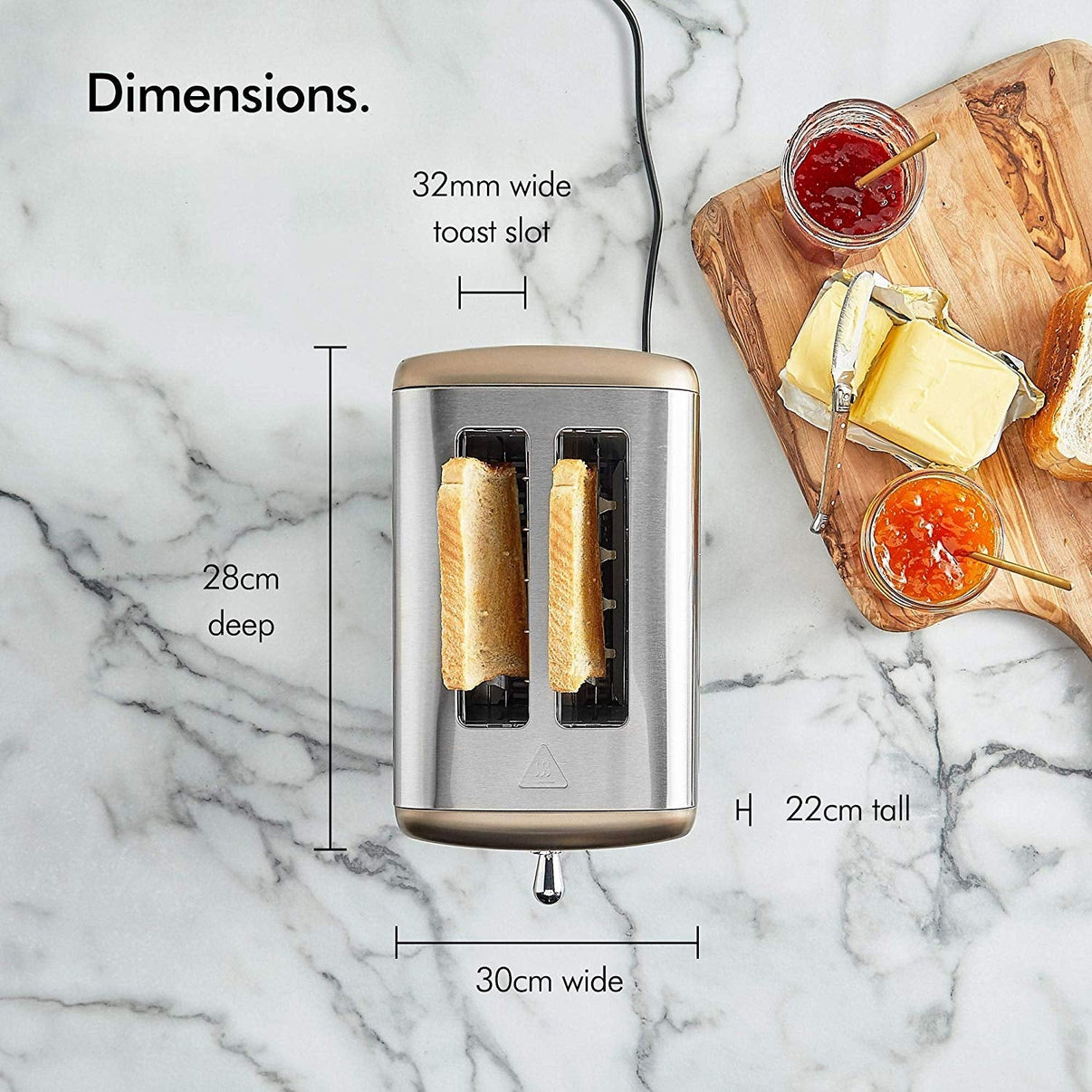 Vonshef 2 Slice Champagne Toaster 2000050 Side Slot 220v 240 volts Toaster - 220 - Electronics