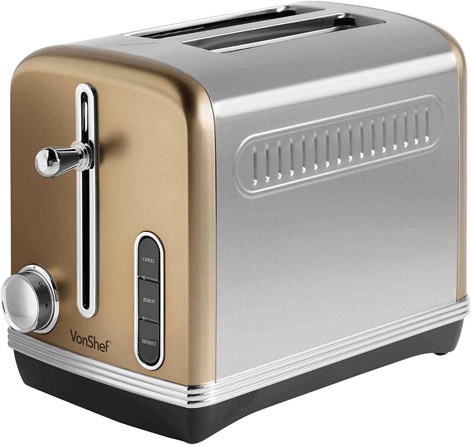 Vonshef 2 Slice Champagne Toaster 2000050 Side Slot 220v 240 volts Toaster - 220 - Electronics