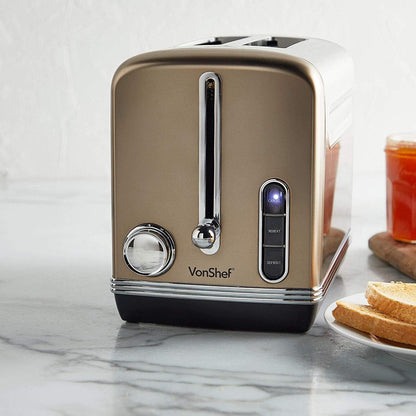 Vonshef 2 Slice Champagne Toaster 2000050 Side Slot 220v 240 volts Toaster - 220 - Electronics