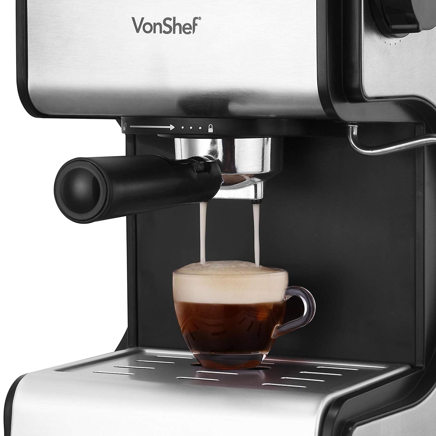 VonShef 220 Volt 15 Bar Espresso Coffee Machine Maker Stainless Steel 220v 240 volts 13171 - 220 - Electronics