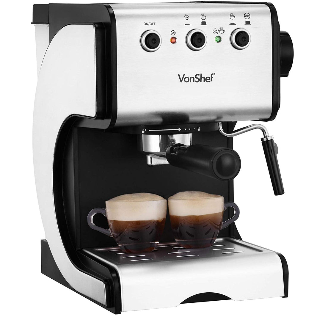 VonShef 220 Volt 15 Bar Espresso Coffee Machine Maker Stainless Steel 220v 240 volts 13171 - 220 - Electronics