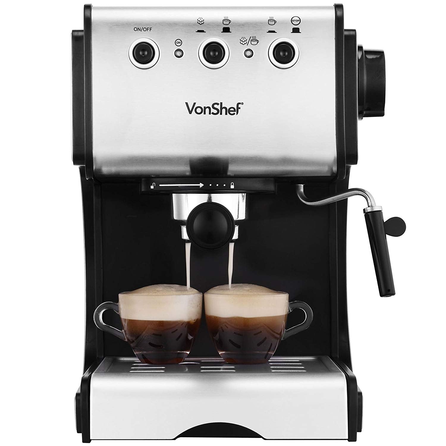 VonShef 220 Volt 15 Bar Espresso Coffee Machine Maker Stainless Steel 220v 240 volts 13171 - 220 - Electronics