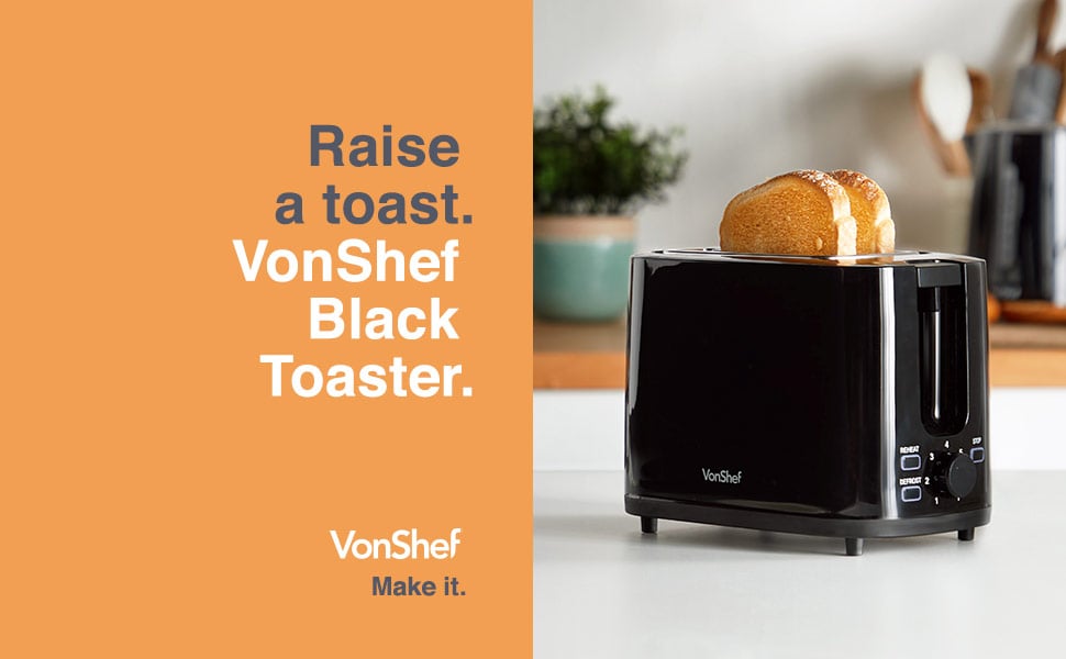 VonShef 220 volt 2 Slice Black Toaster 2000133 220v 240 volts 50 hz - 220 - Electronics