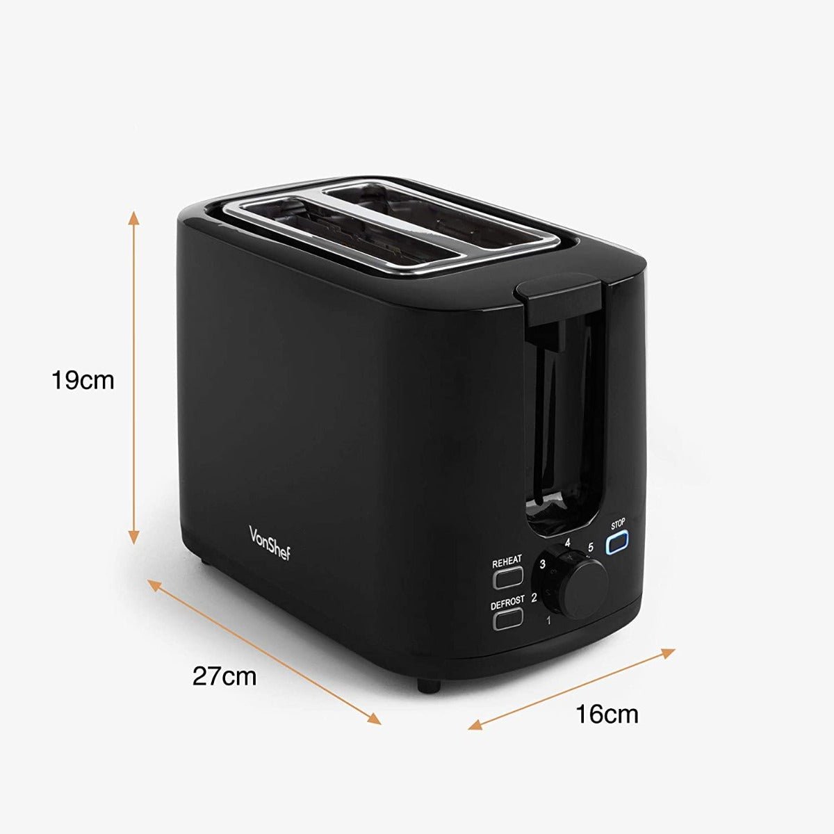 VonShef 220 volt 2 Slice Black Toaster 2000133 220v 240 volts 50 hz - 220 - Electronics