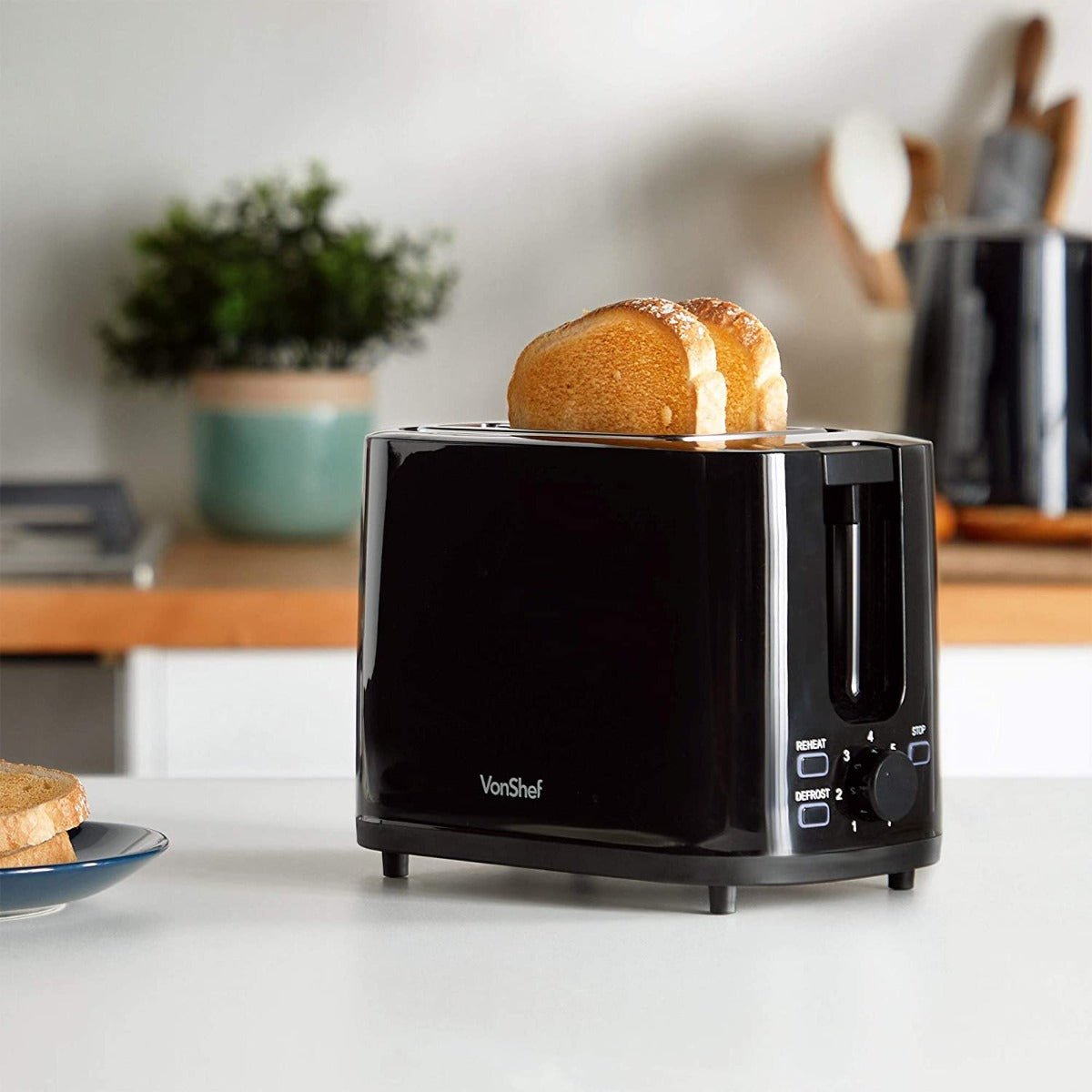 VonShef 220 volt 2 Slice Black Toaster 2000133 220v 240 volts 50 hz - 220 - Electronics