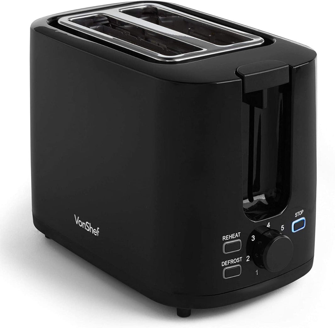 VonShef 220 volt 2 Slice Black Toaster 2000133 220v 240 volts 50 hz - 220 - Electronics