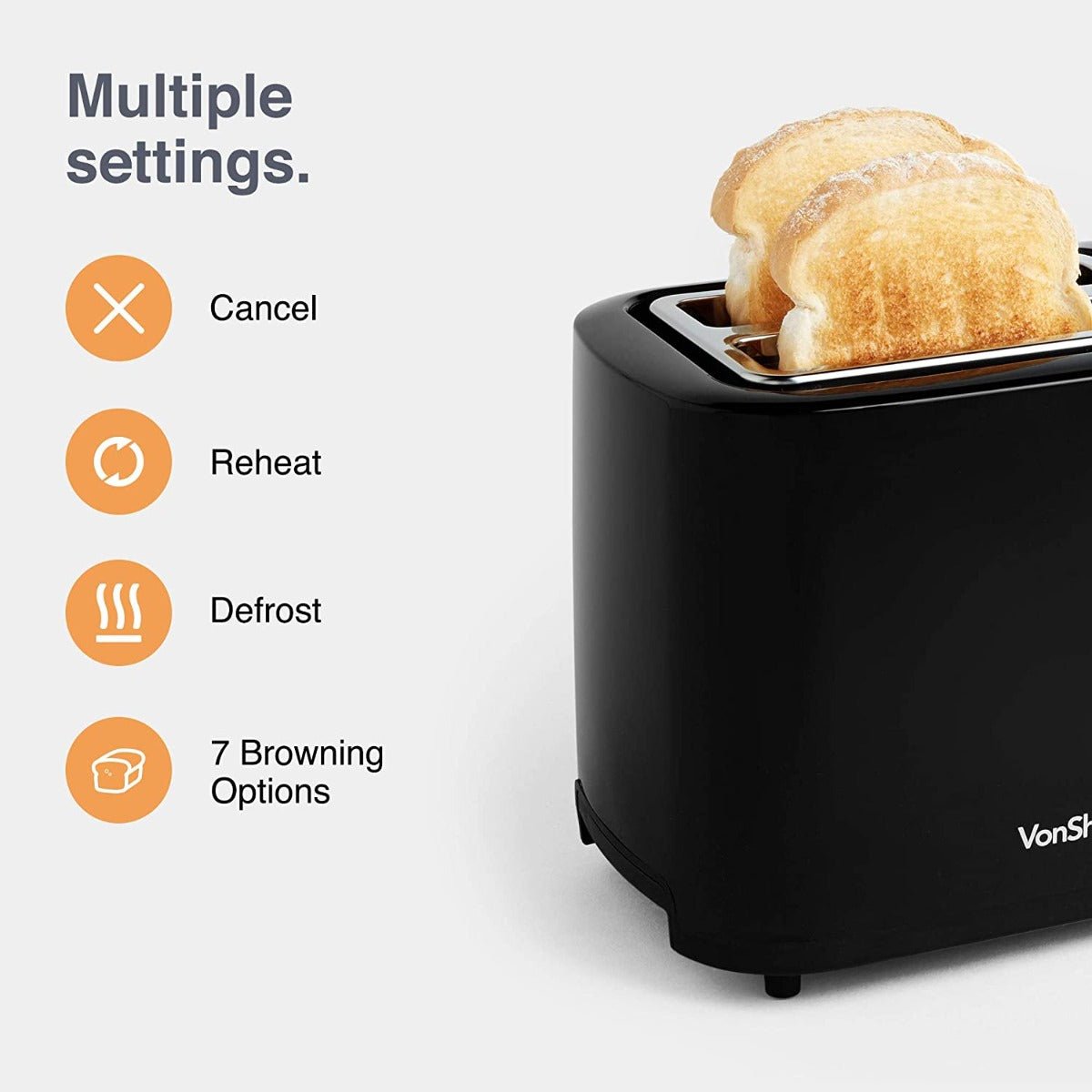VonShef 220 volt 2 Slice Black Toaster 2000133 220v 240 volts 50 hz - 220 - Electronics
