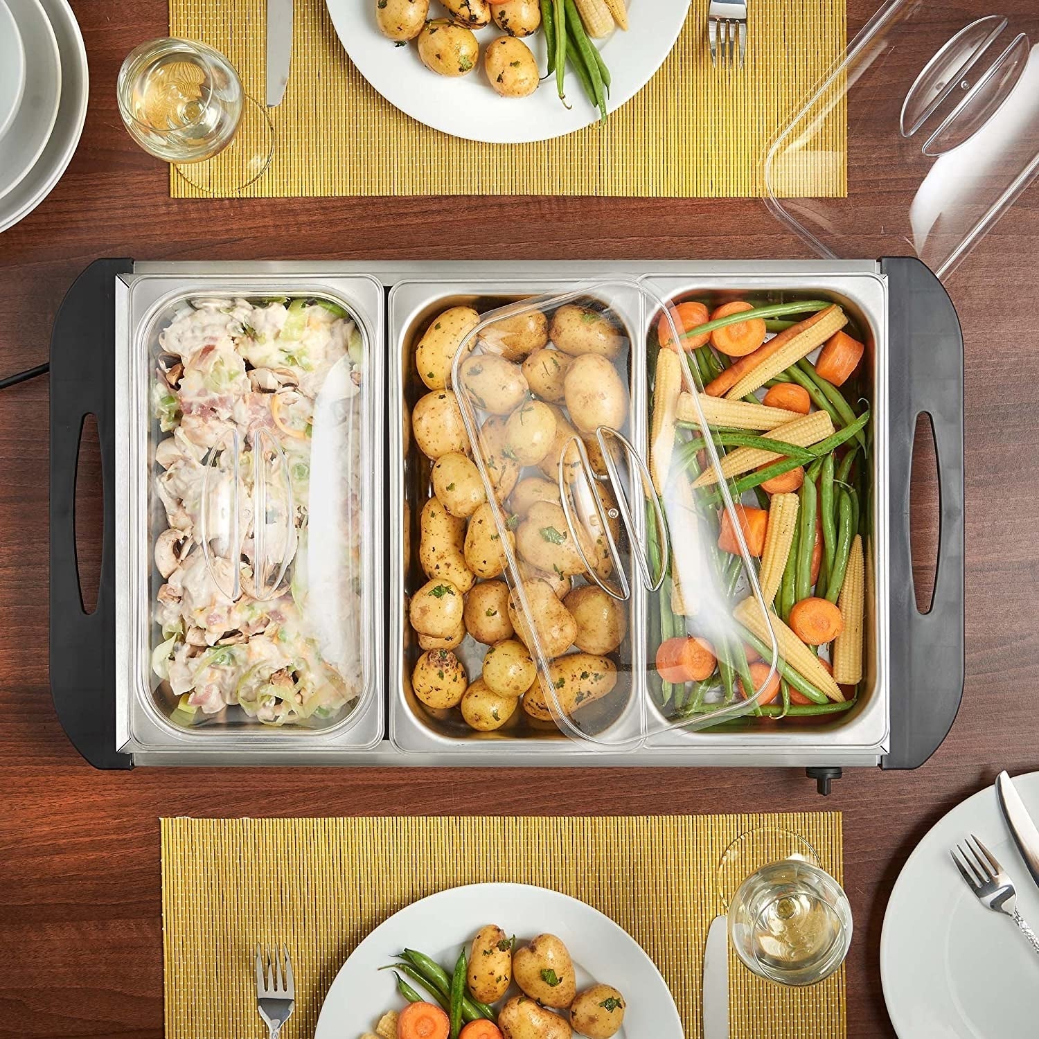 Vonshef 220 volt 3 pan buffet server warming pan buffet electric chafing dish 2013321 220v 240 volts - 220 - Electronics