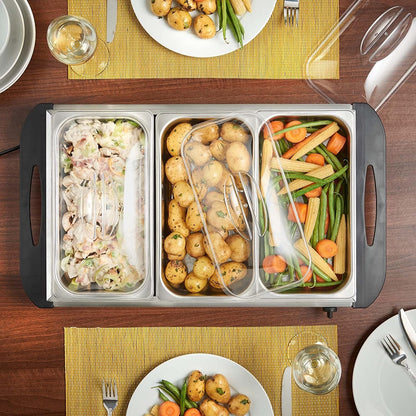 Vonshef 220 volt 3 pan buffet server warming pan buffet electric chafing dish 2013321 220v 240 volts - 220 - Electronics