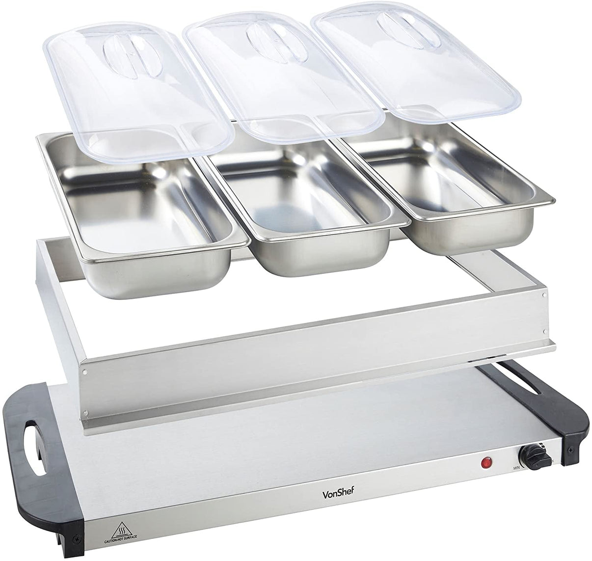 Vonshef 220 volt 3 pan buffet server warming pan buffet electric chafing dish 2013321 220v 240 volts - 220 - Electronics