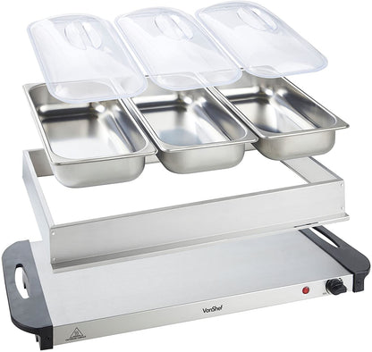 Vonshef 220 volt 3 pan buffet server warming pan buffet electric chafing dish 2013321 220v 240 volts - 220 - Electronics