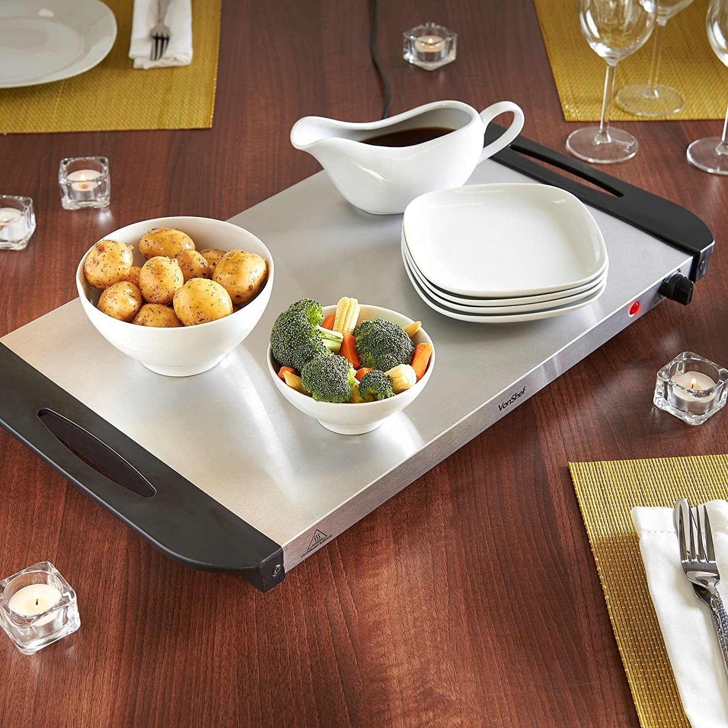 Vonshef 220 volt 3 pan buffet server warming pan buffet electric chafing dish 2013321 220v 240 volts - 220 - Electronics