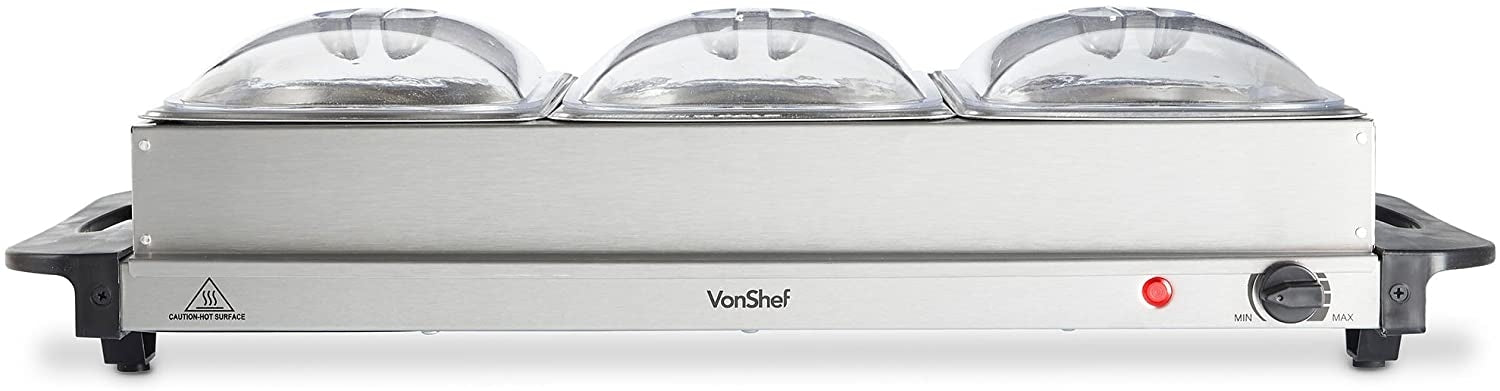 Vonshef 220 volt 3 pan buffet server warming pan buffet electric chafing dish 2013321 220v 240 volts - 220 - Electronics
