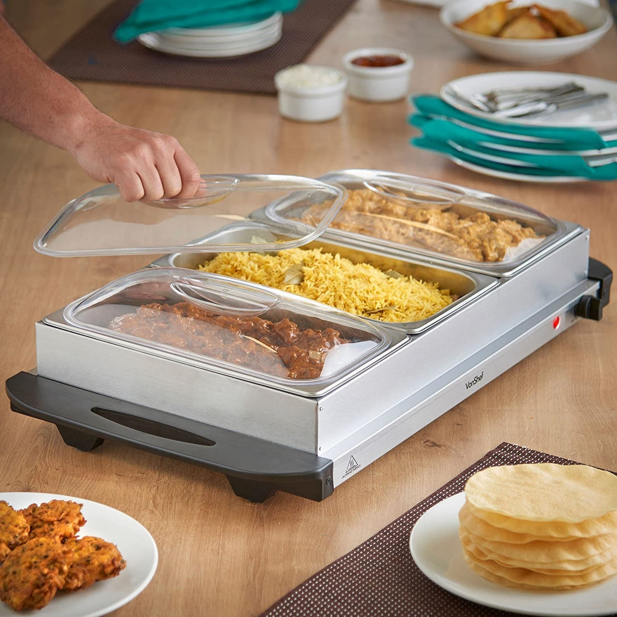 Vonshef 220 volt 3 pan buffet server warming pan buffet electric chafing dish 2013321 220v 240 volts - 220 - Electronics