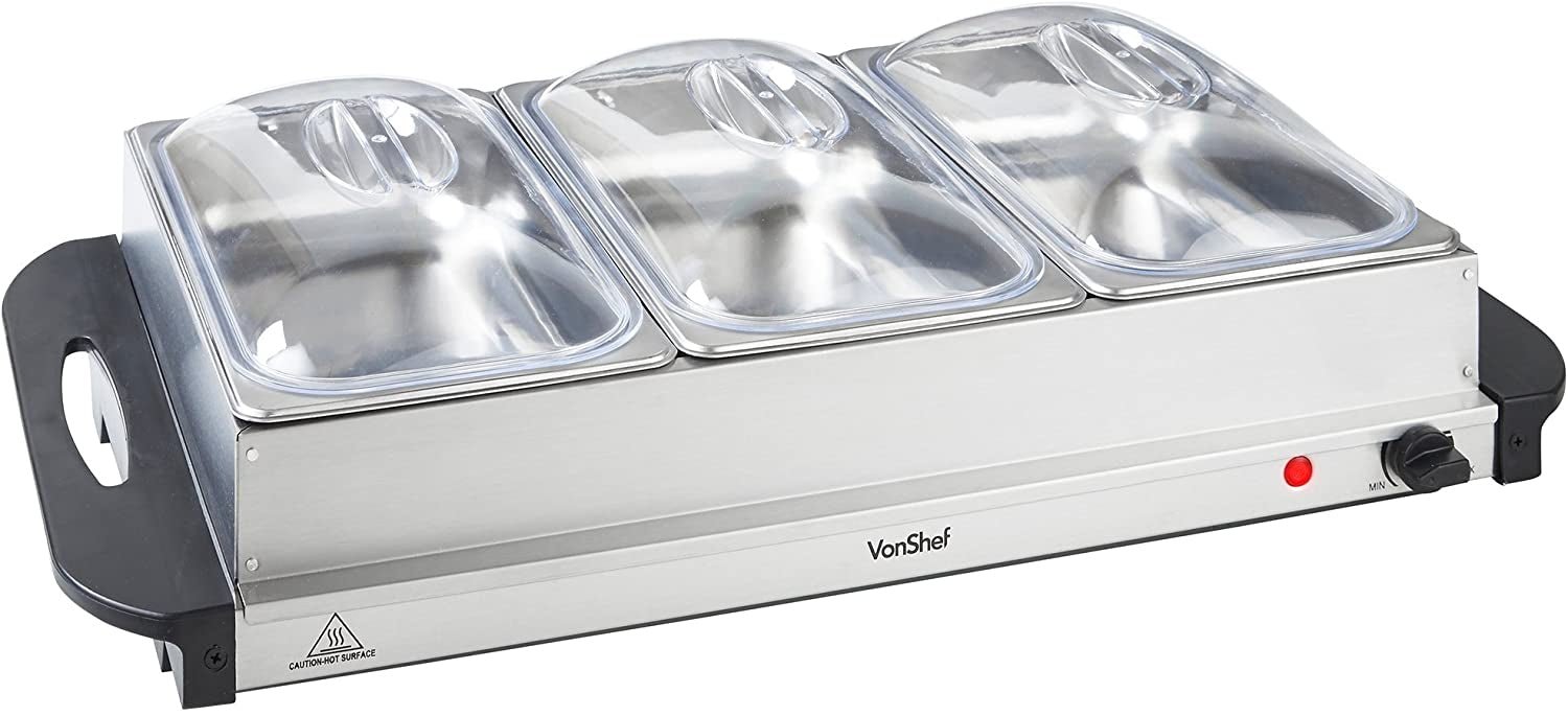 Vonshef 220 volt 3 pan buffet server warming pan buffet electric chafing dish 2013321 220v 240 volts - 220 - Electronics