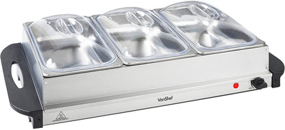 Vonshef 220 volt 3 pan buffet server warming pan buffet electric chafing dish 2013321 220v 240 volts - 220 - Electronics