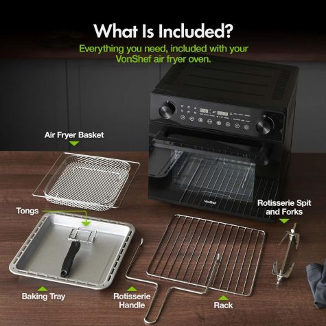 Vonshef 220 volt air fryer oven 18 Liter Convection oven rotisserie 14 - in - 1 Airfryer toaster bake model 2501014 Air Fryer oven 220v 240 volts - 220 - Electronics