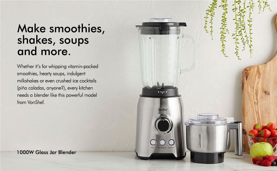 VonShef 220 volt Blender and Grinder 1000 Watts Glass Jar 2000087 220v 240 volts 50 hz - 220 - Electronics