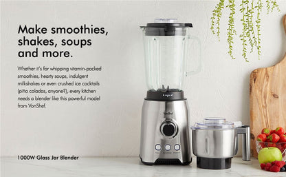 VonShef 220 volt Blender and Grinder 1000 Watts Glass Jar 2000087 220v 240 volts 50 hz - 220 - Electronics