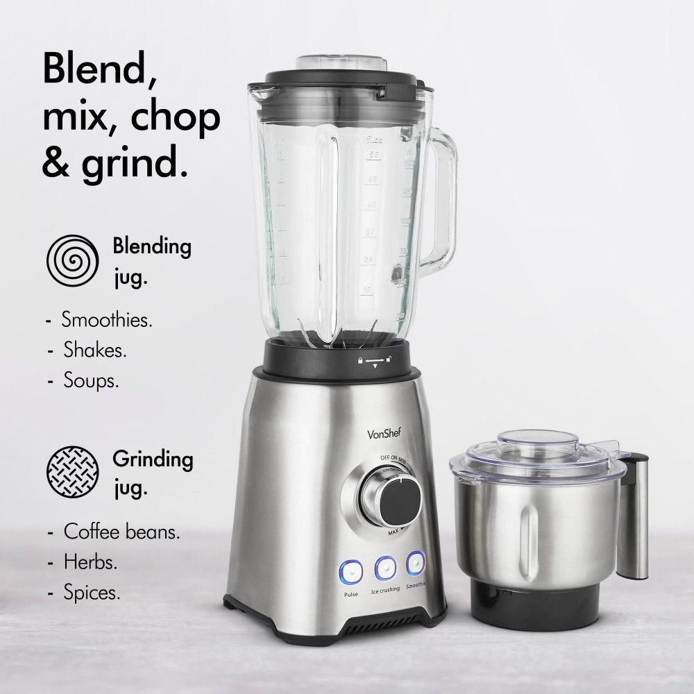 VonShef 220 volt Blender and Grinder 1000 Watts Glass Jar 2000087 220v 240 volts 50 hz - 220 - Electronics
