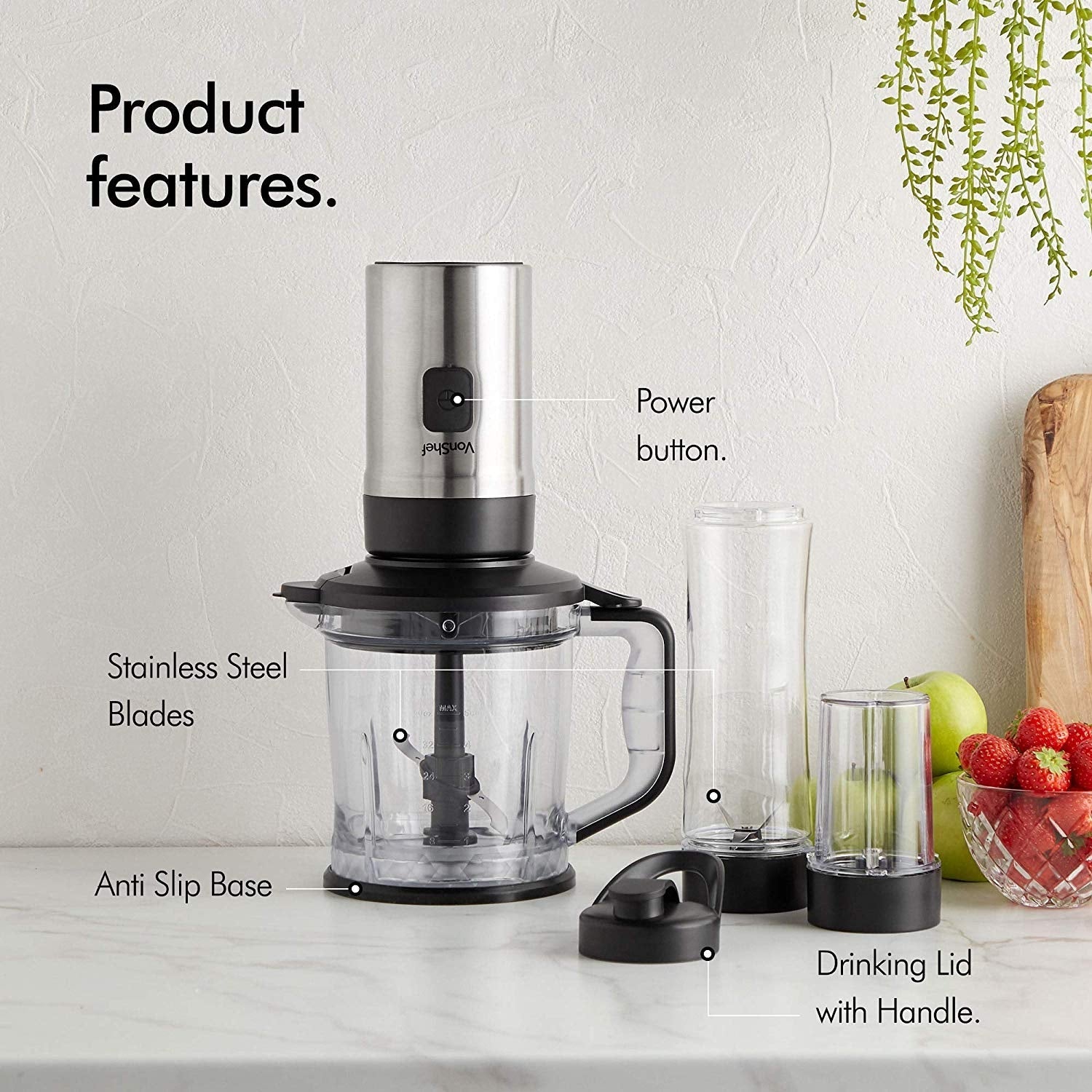 Vonshef 220 Volt Blender Smoothie Maker Food Processor Grinder 220v 240 volts 2000080 - 220 - Electronics