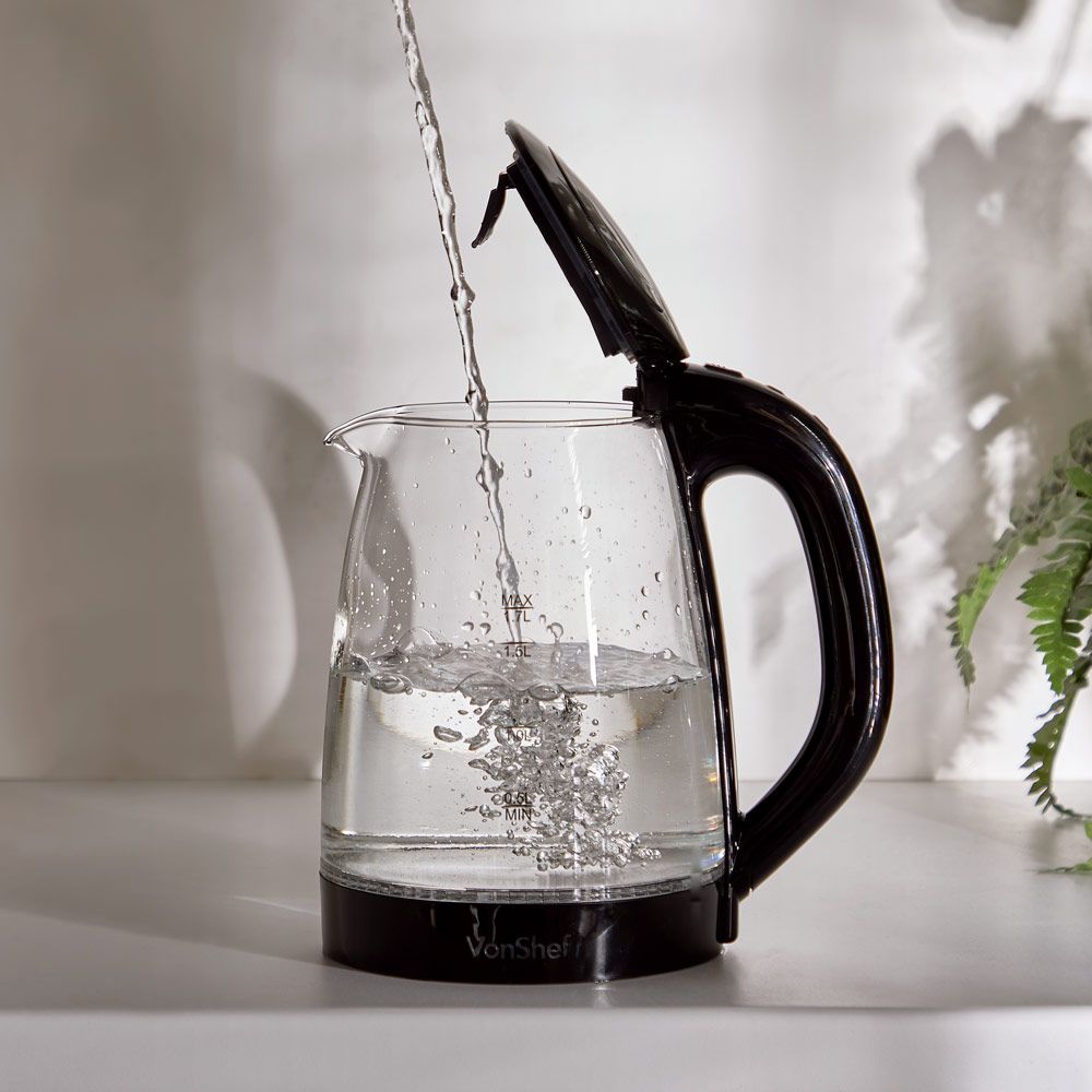 VonShef 220 volt cordless Glass Kettle 2200 Watts 1.7 Liter Glass Kettle 2000154 220v 240 volts 50 hz - 220 - Electronics